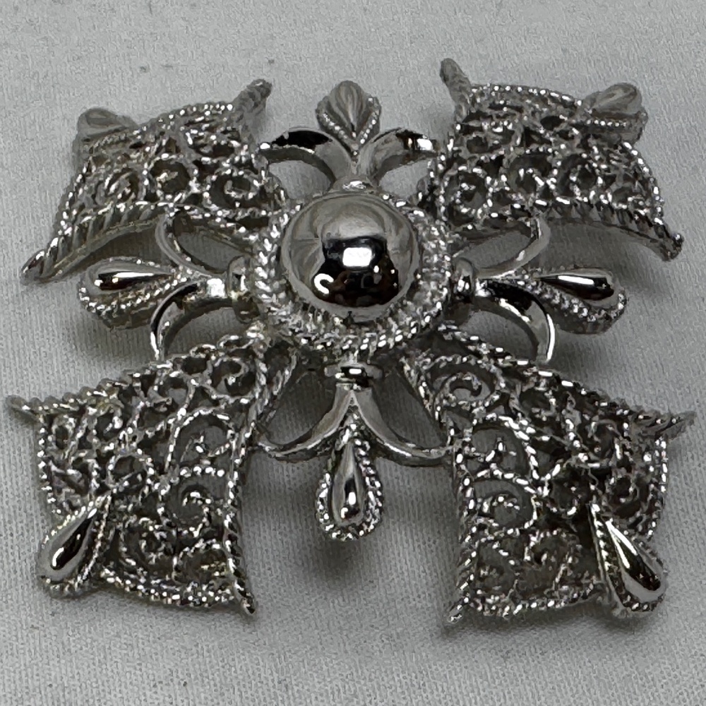 Vintage Trifari Crown Maltese Cross Brooch Silvertone Elegant